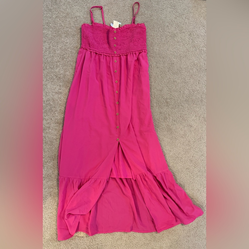 Elegant Pink Button-Down Maxi Dress